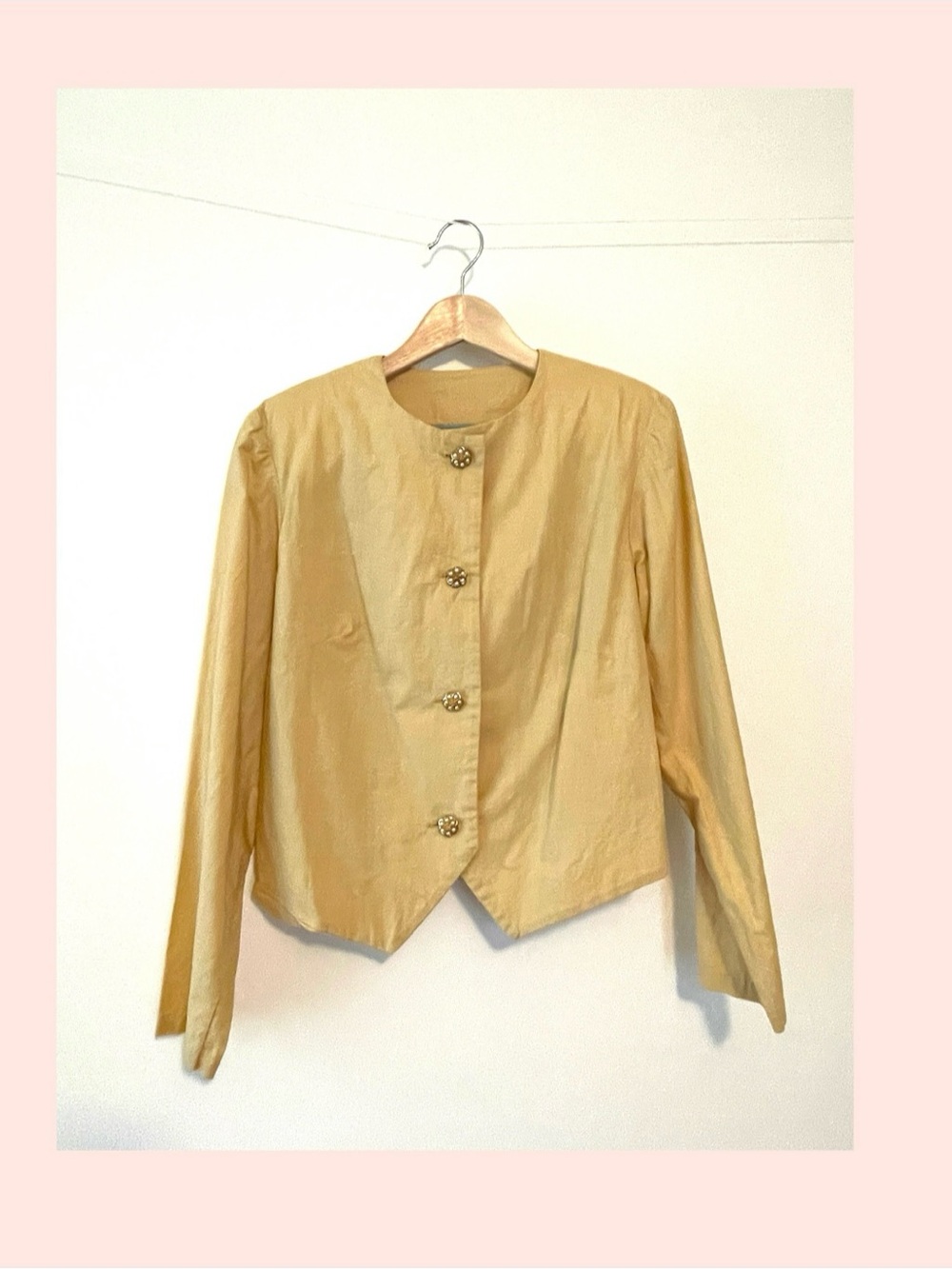 Handmade 80s Butter Yellow Top w/ Gorgeous Gold & Pearl Buttons!